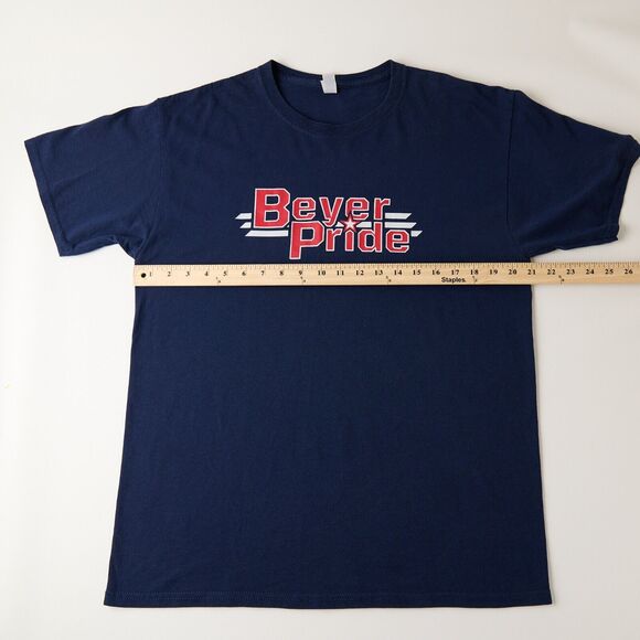 Jerzees Dri-Power T-Shirt Men's Large Navy Graphic Beyer Pride Cotton Crew Neck - Picture 3 of 10